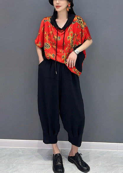 Orange Hooded Cotton Two Piece Set Clothing Summer