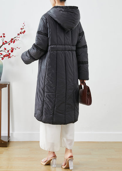 Classy Black Tie Waist Oversized Warm Duck Down Jacket in Winter