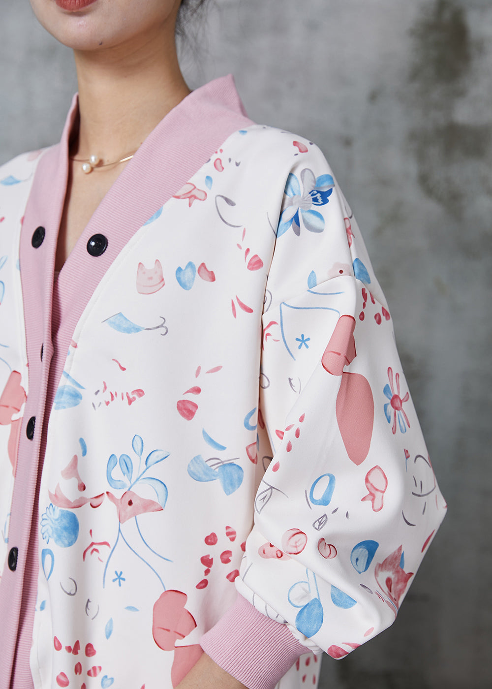 White Oversized Print Cotton Two Pieces Set Spring