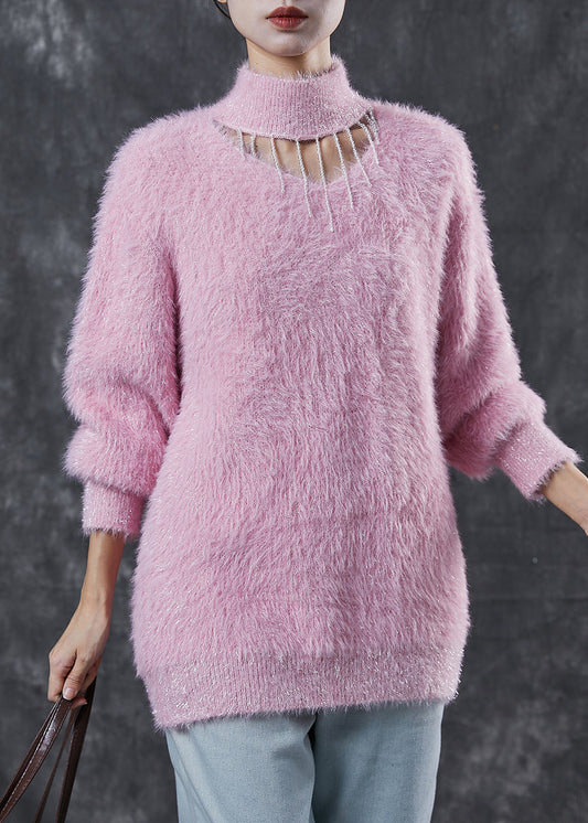 Boutique Purple Tasseled Thick Mink Hair Knitted Pullover Winter