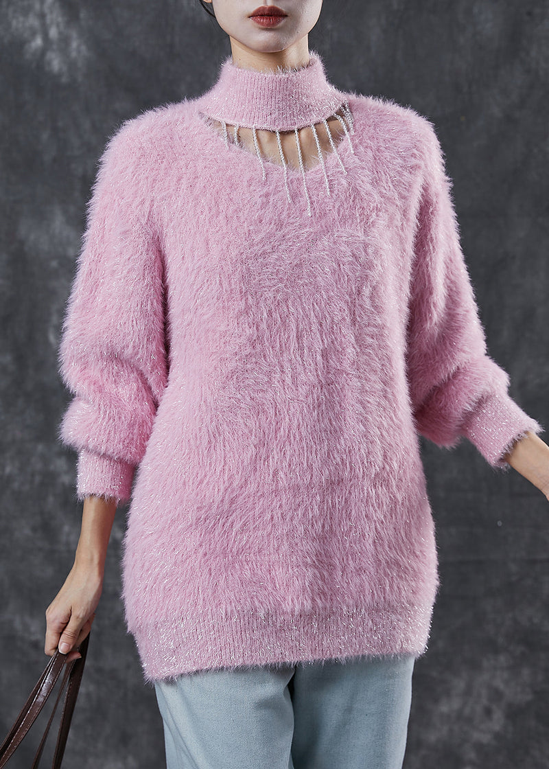 Boutique Purple Tasseled Thick Mink Hair Knitted Pullover Winter
