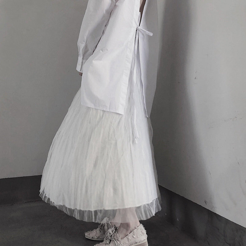 White Pleated Double Layer Design Double Side Skirt