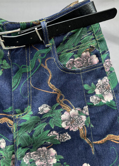 Navy Pockets Patchwork Denim Pants Fall