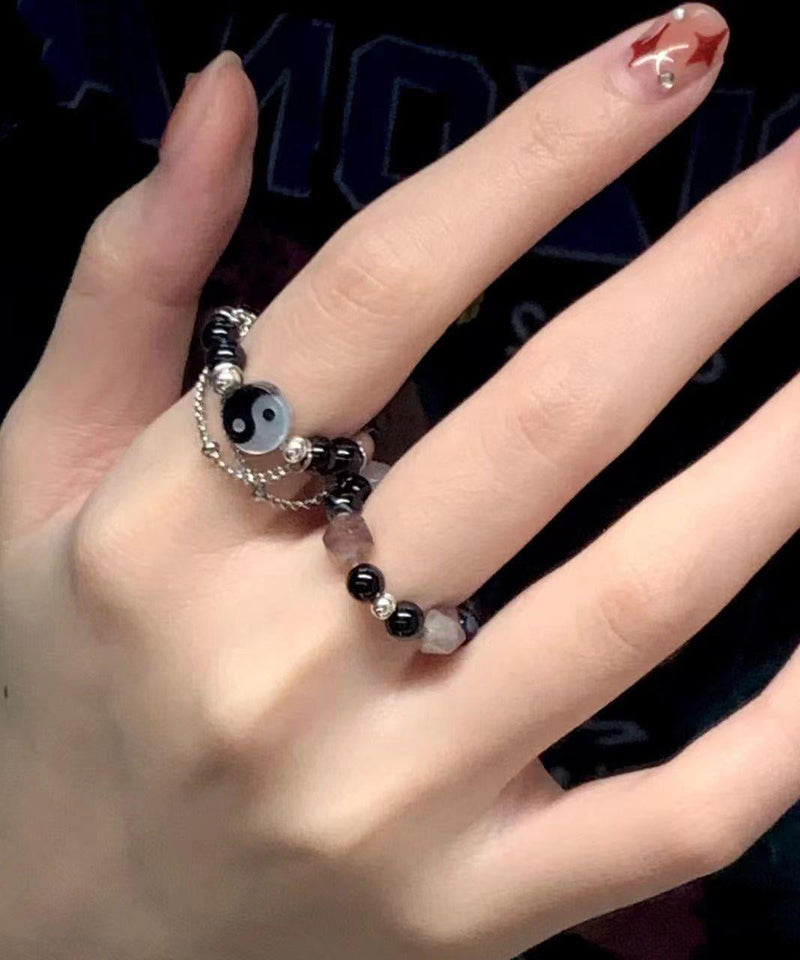 Colorblock Gem Stone Beading Rings Two Piece Set