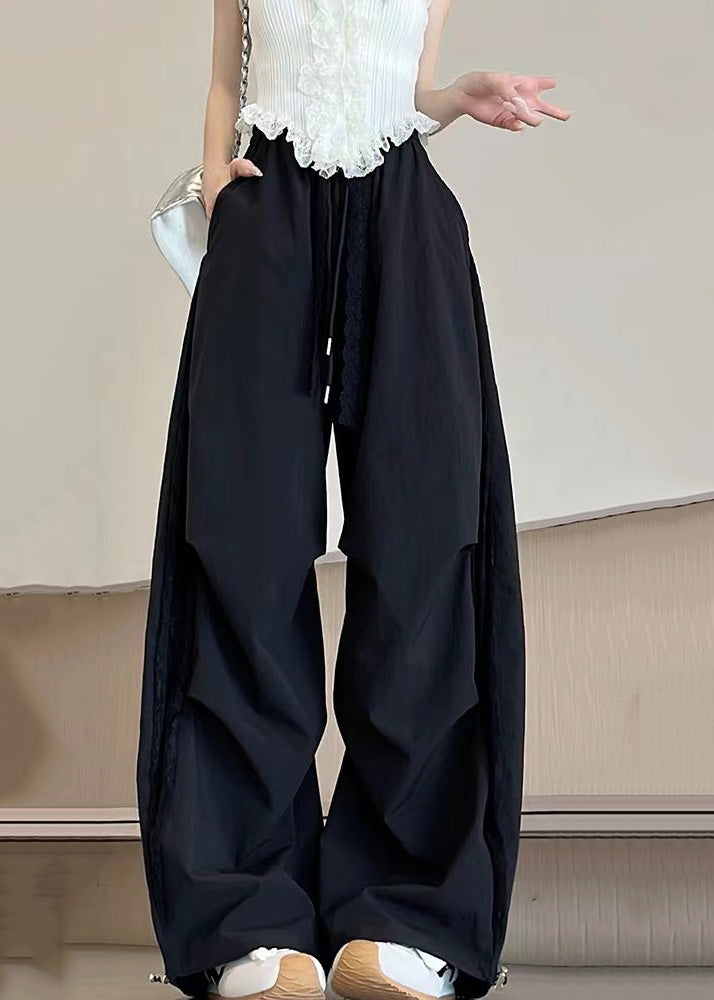Black Oversized Patchwork Spandex Pants Fall