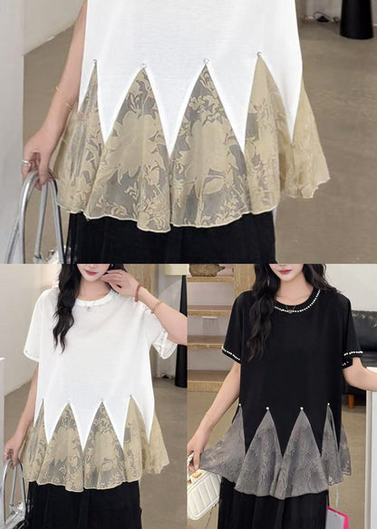White Oversized Patchwork Tulle Tops Summer