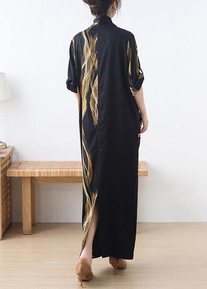 Fitted Black Print Chiffon Asymmetrical Design Summer Holiday Dress