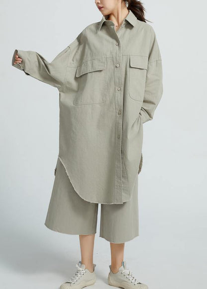 Cotton Long Shirt Tunics for Wardrobes Gray Dresses
