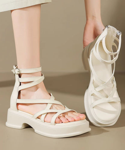 New Beige High Top Strap Roman Sandals Peep Toe