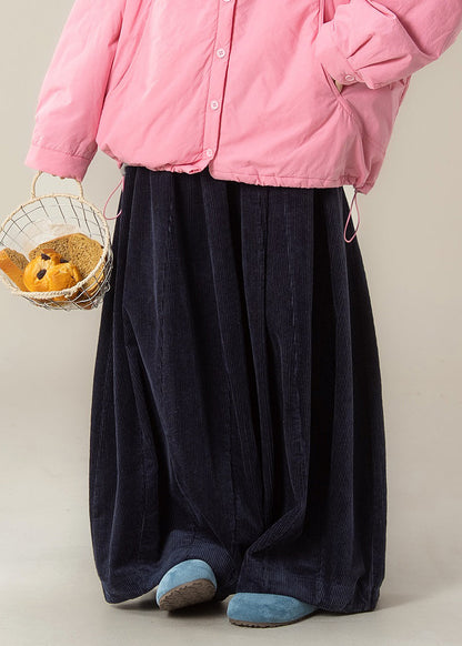 Navy High Waist Corduroy Wide Leg Pants