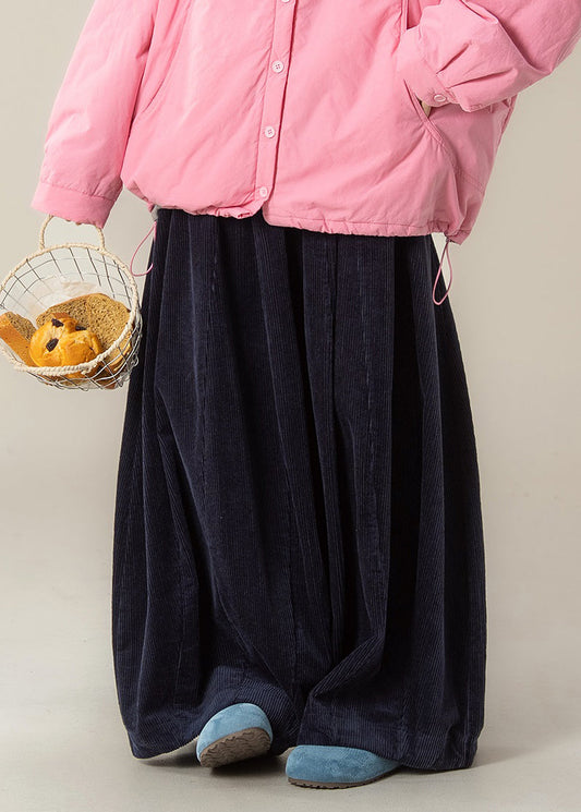 Navy High Waist Corduroy Wide Leg Pants