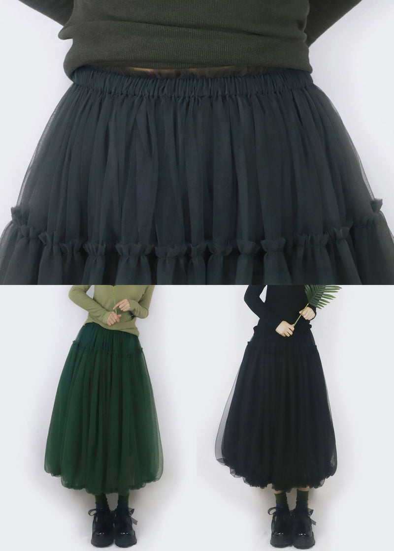 Black Elastic Waist Tulle Bud Skirt Ruffled
