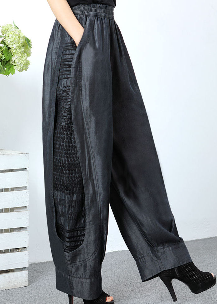 Black Grey Pockets Patchwork Straight Spring Pants