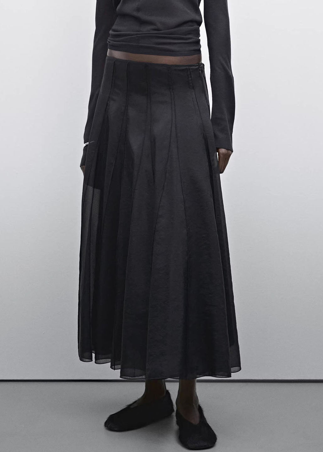 Black High Waist Patchwork Draping Tulle a Line Skirts