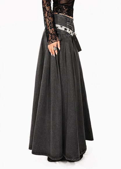 Natural Dark Grey Patchwork a Line Skirt