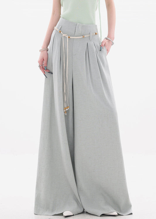 New Grey Zippered Cotton Wide Leg Pants High Waist Fall
