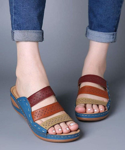 White Slide Sandals Wedge Faux Leather Simple Splicing