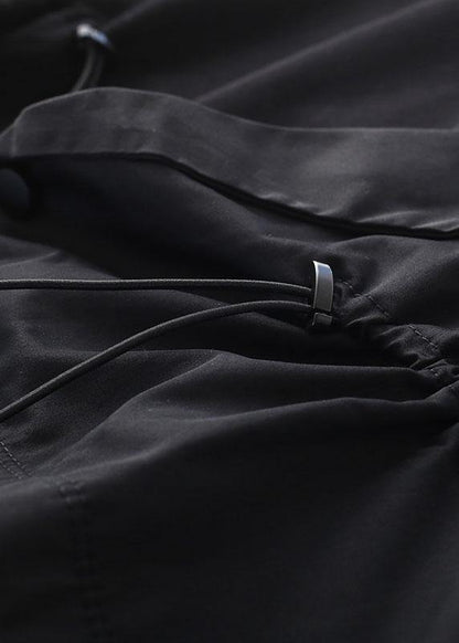 Black O-neck Asymmetrical Design Cinched Sweatshirt