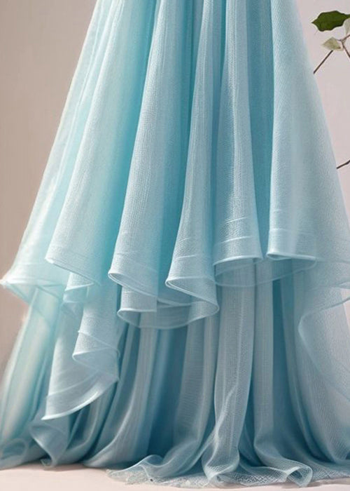Blue Asymmetrical High Waist Tulle Skirt Summer