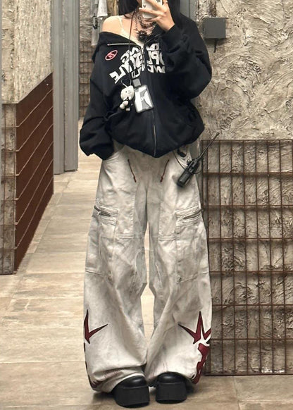 Original Pockets Patchwork Wide Leg Pants Spring
