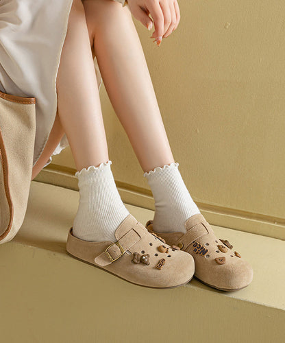Apricot Suede Splicing Hollow Out Slide Sandals