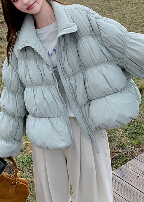 Blue Wrinkled Drawstring Duck Down Puffer Coat Winter
