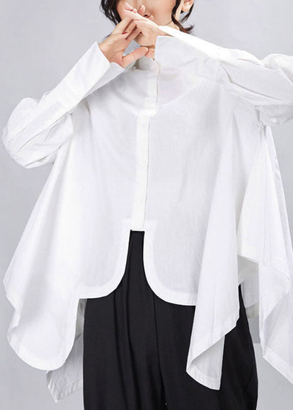 Loose White Peterpan Collar Button Asymmetrical Design Fall Shirt Top Long Sleeve