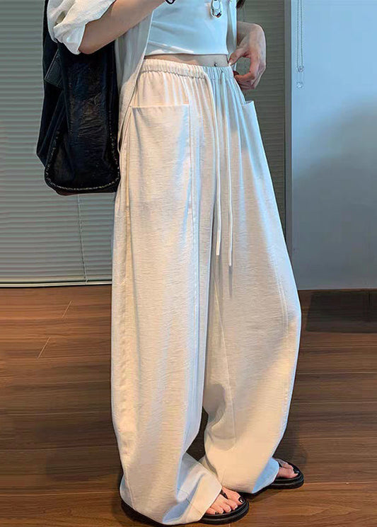 Natural Beige Pockets Wide Leg Pants Summer