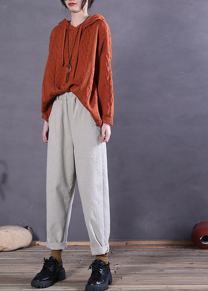 Purple Hooded Drawstring Knit Sweater Tops Spring