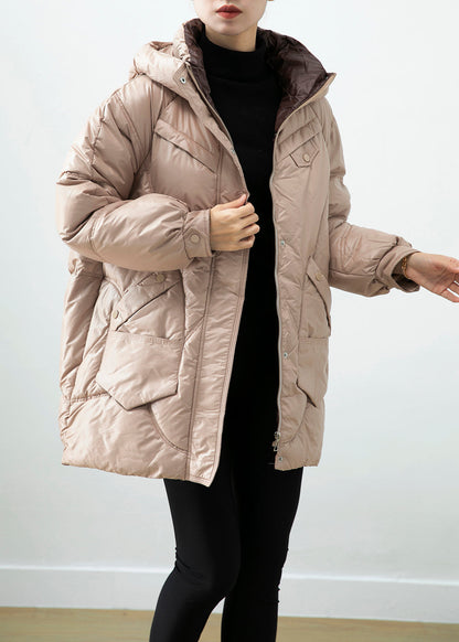 Khaki Hooded Oversized Duck Down Puffer Jacket Winter