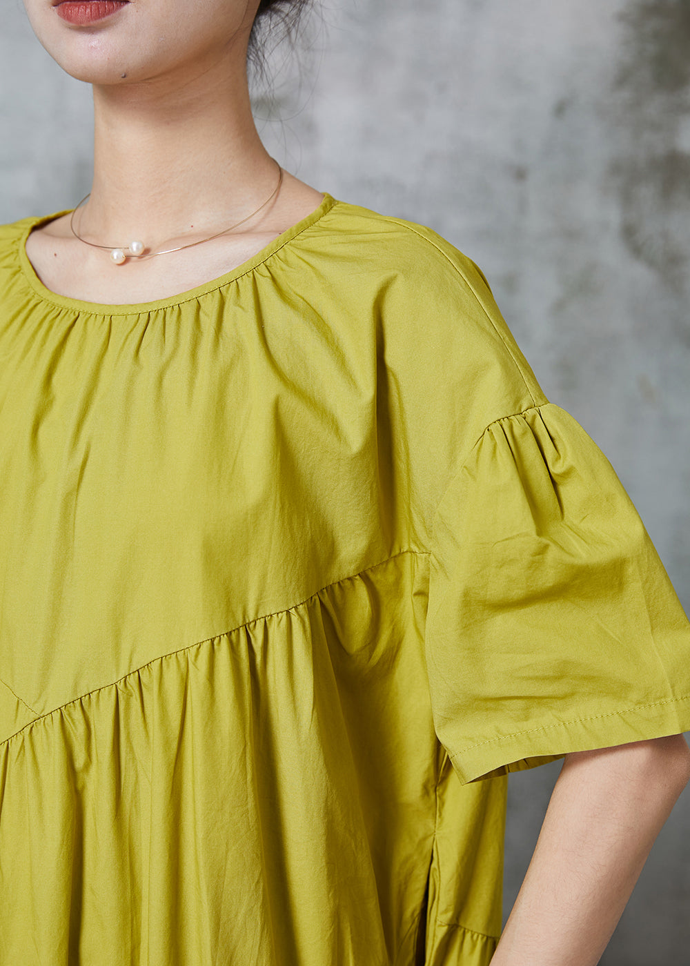 Green Wrinkled Patchwork Cotton Long Dresses Summer