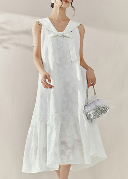 White Sailor Collar Patchwork Party Long Dress Sleeveless