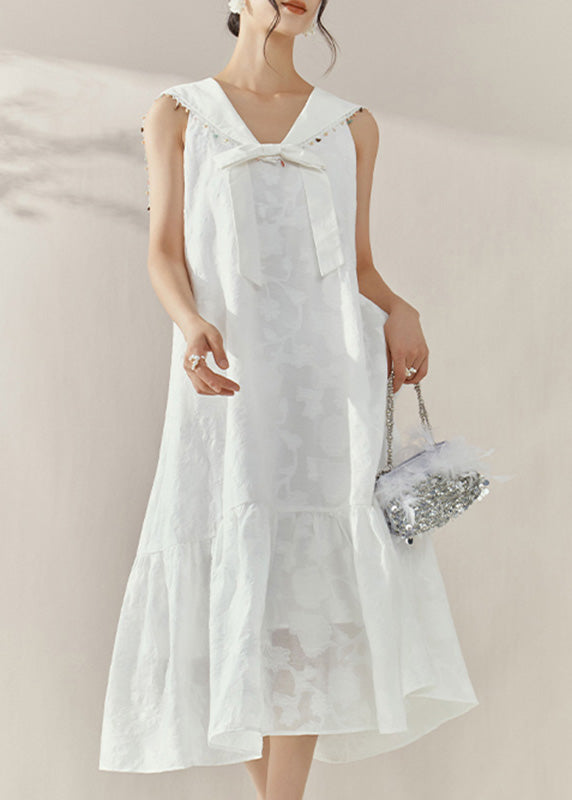 White Sailor Collar Patchwork Party Long Dress Sleeveless