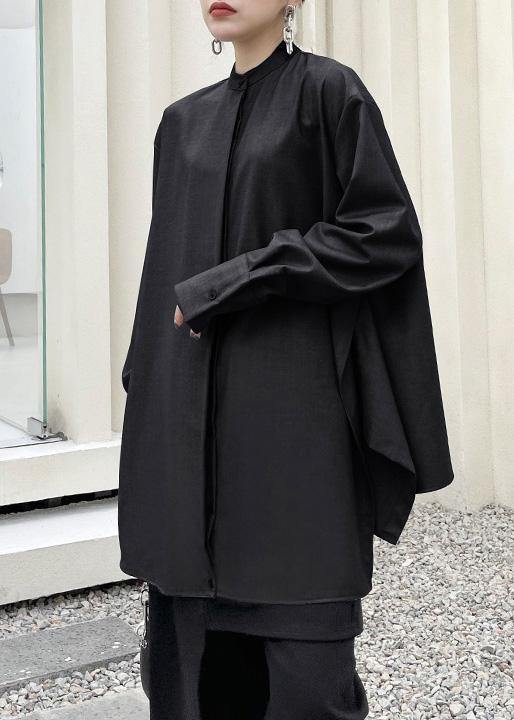 Modern Black Button Cotton Long Sleeve Spring Top