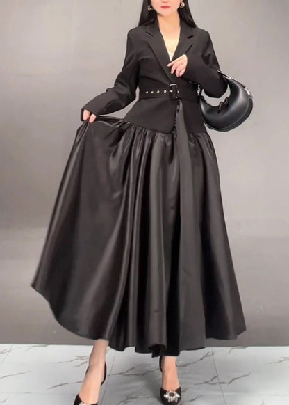 Khaki Notched Patchwork Sashes Long Trench Coats Fall