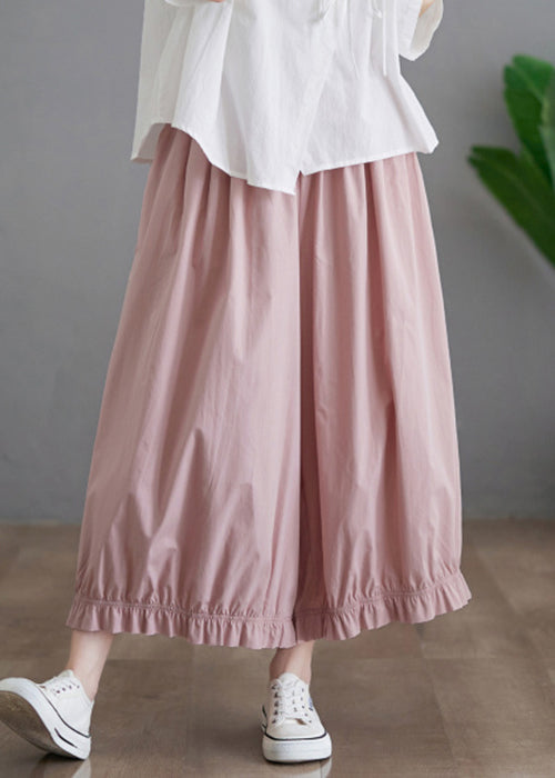 Pink Ruffled Pockets Elastic Waist Cotton Pants Skirt Fall