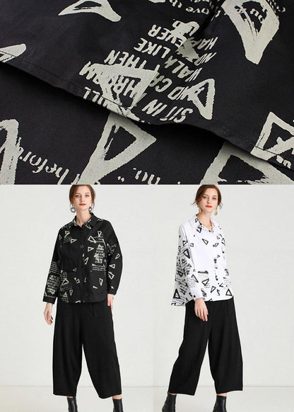 Black Peterpan Collar Pockets Fall Cotton Shirt Tops Long Sleeve