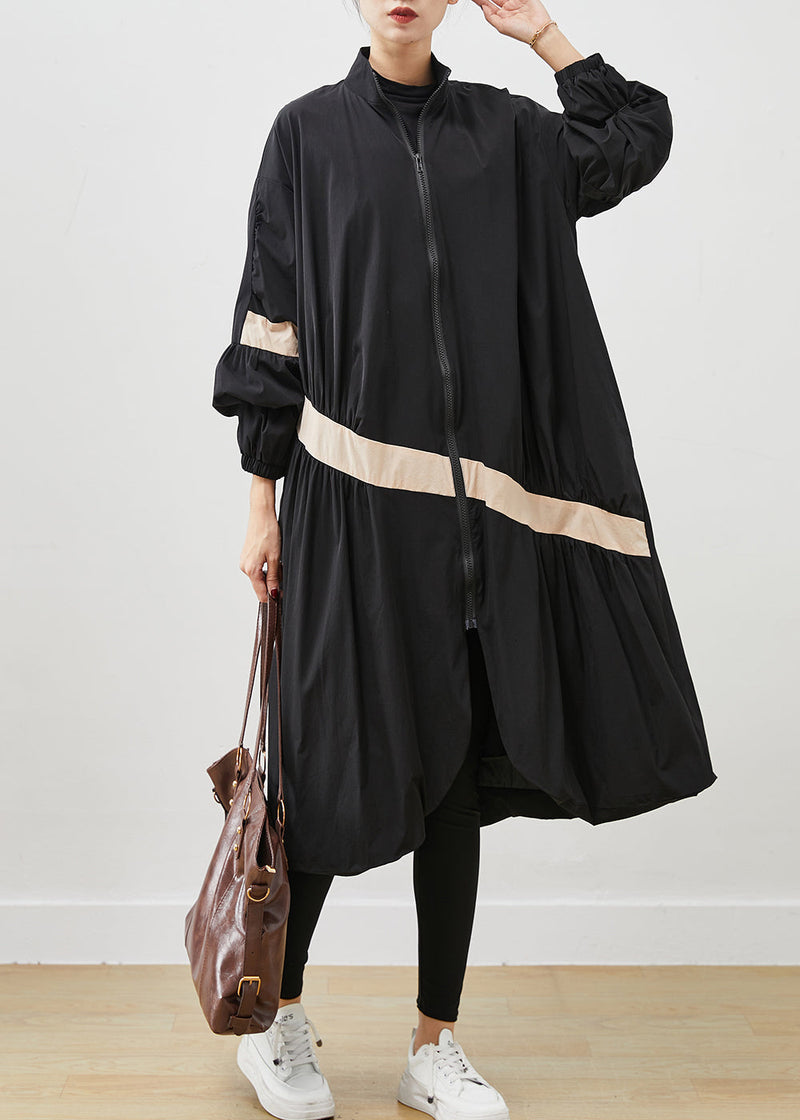Black Oversized Patchwork Trench Coats Spring