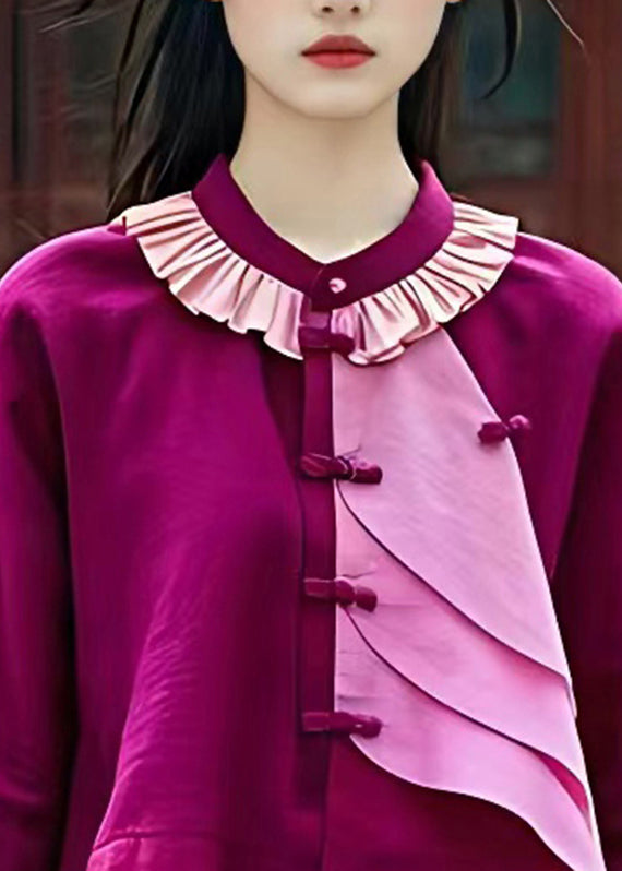 Purple O-neck Patchwork Low High Design Shirt Half Sleeve