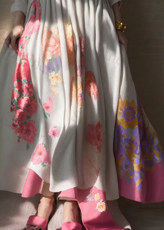 Loose Apricot Patchwork Fake Two Piece Silk Holiday Maxi Dress Long Sleeve