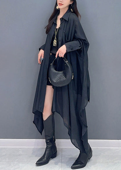 Black Maxi Shir Asymmetrical Button Fall