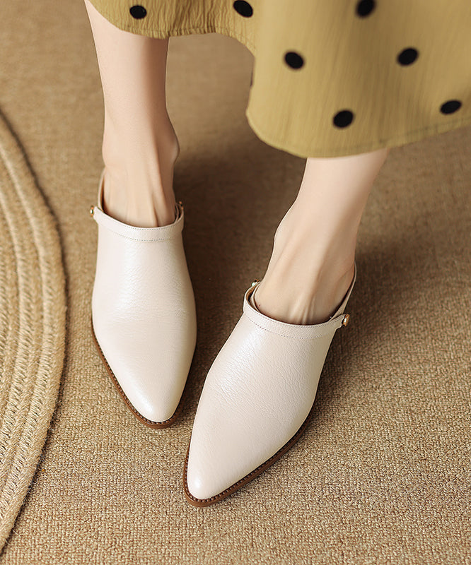 Light Camel Chunky Cowhide Leather Diy Sandals Pointed Toe