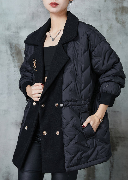 Black Double Breast Patchwork Fine Cotton Filled Jacket Spring