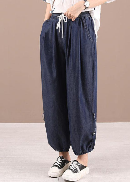 Blue Pockets Denim Harem Pants