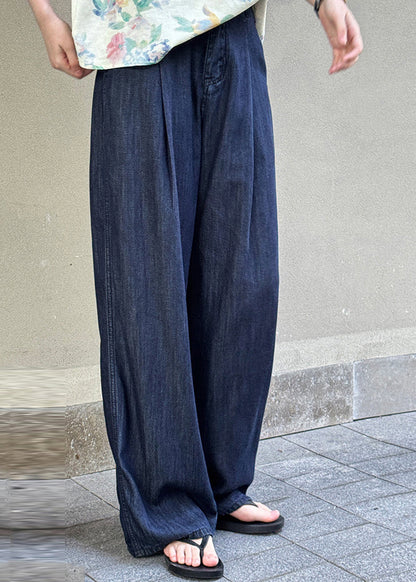 New Navy High Waist Pockets Denim Pants Fall