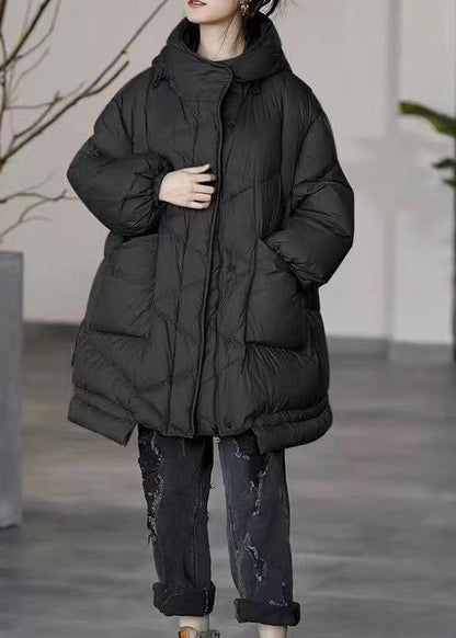 Khaki Oversized Pockets Duck Down Puffer Jacket Winter