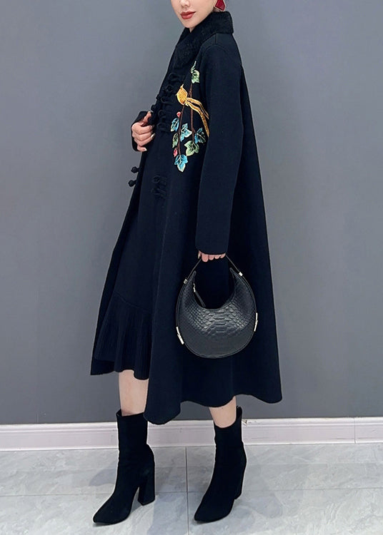 Black Button Print Patchwork Cotton Knit Coats Long Sleeve