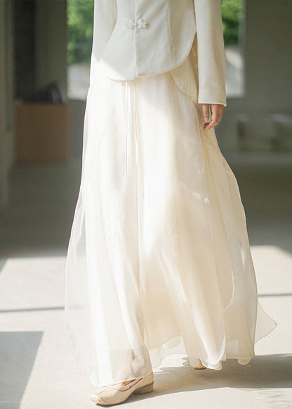 New Apricot Side Open High Waist Tulle Skirt Spring