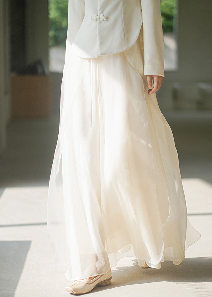 New Apricot Side Open High Waist Tulle Skirt Spring