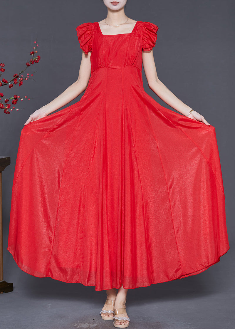 Red Exra Large Hem Chiffon Long Dress Butterfly Sleeve